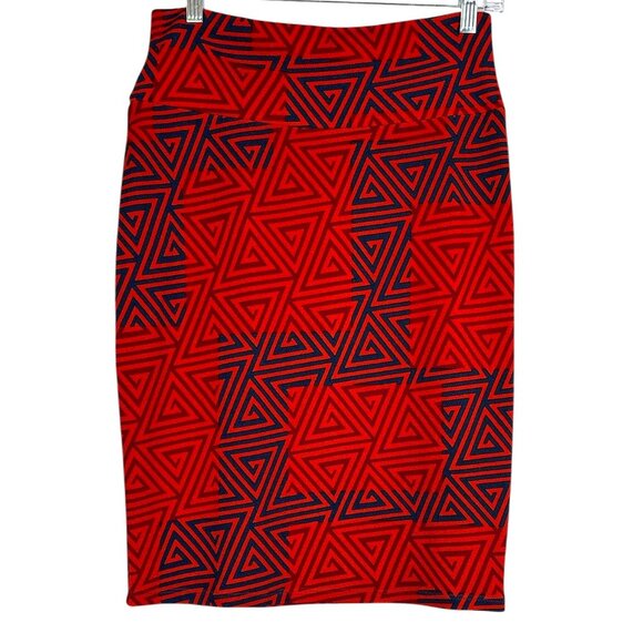 LuLaRoe Cassie Skirt Women’s Small Red & Navy Geometric Triangle Print Bodycon - Picture 1 of 11